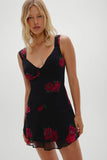 Lunarose Floral Mini Dress Black Rose Brushstroke