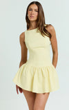 Izira Mini Dress Boat Neck Drop Waist Shift Dress in Butter Yellow
