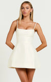 Carolina Mini Dress Scoop Neck Panel Bodice Dress in Off White