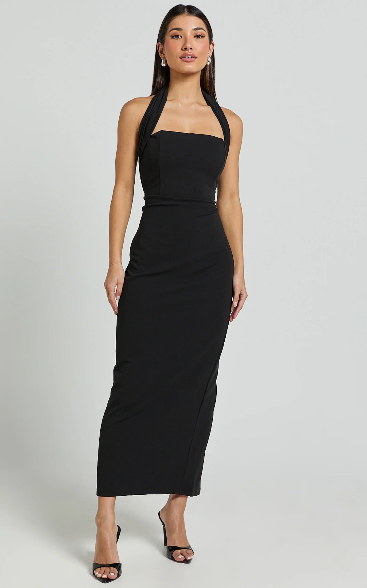 Salome Midi Dress Halter Neck Column Dress in Black