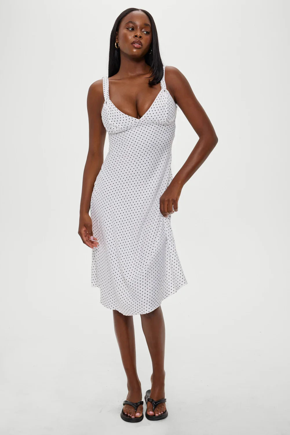 Aurora Satin Midi Dress White Polka Dot