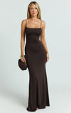 Edna Maxi Dress Straight Neck A Line Maxi Dress in Choc