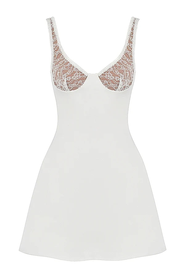 ivory satin and lace mini dress