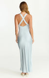 Khalani Midi Dress Deep V Neck Satin Slip Dress in Pale Blue