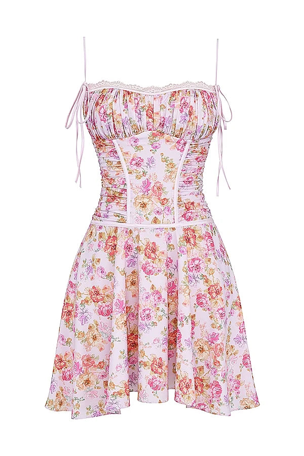 light lavender print corset dress