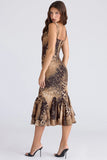 leopard print hand beaded embellished midi dress limited edition