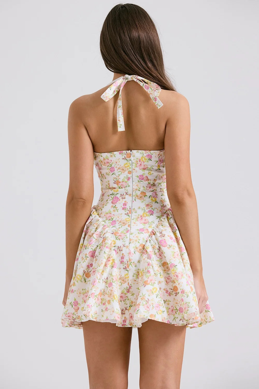 ivory meadow print cotton halter mini dress