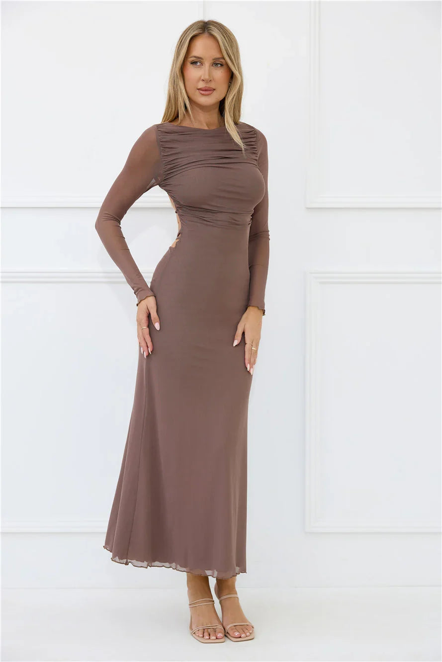 Thinking Pretty Long Sleeve Maxi Dress Mushroom