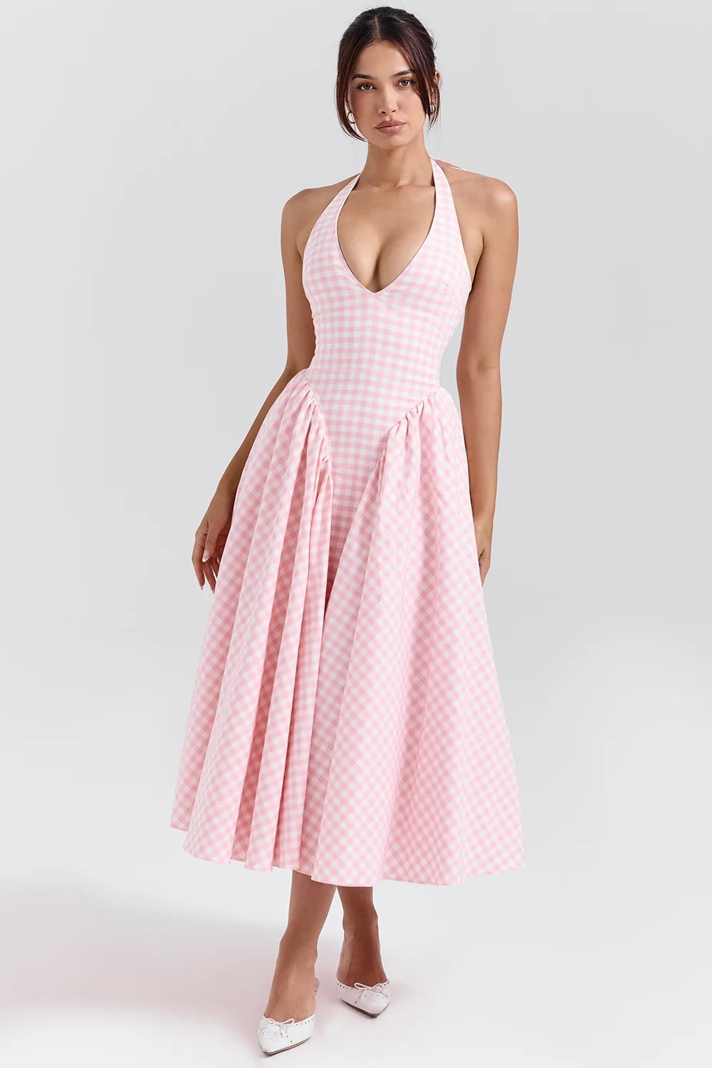strawberry shortcake gingham halter midi sundress