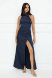 Sonnet Satin Halter Maxi Dress Navy