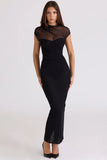 black draped mesh maxi dress