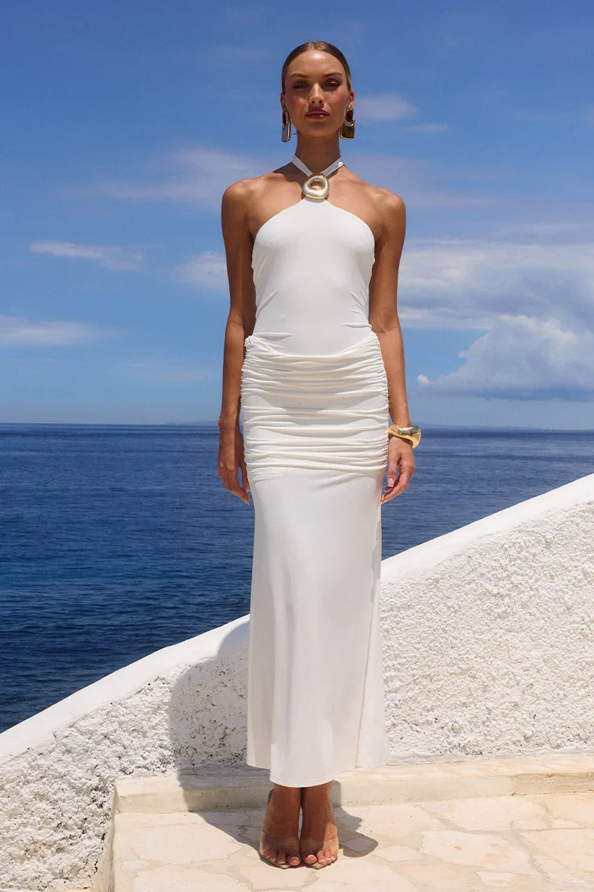 ALOLA HALTER MAXI DRESS WHITE