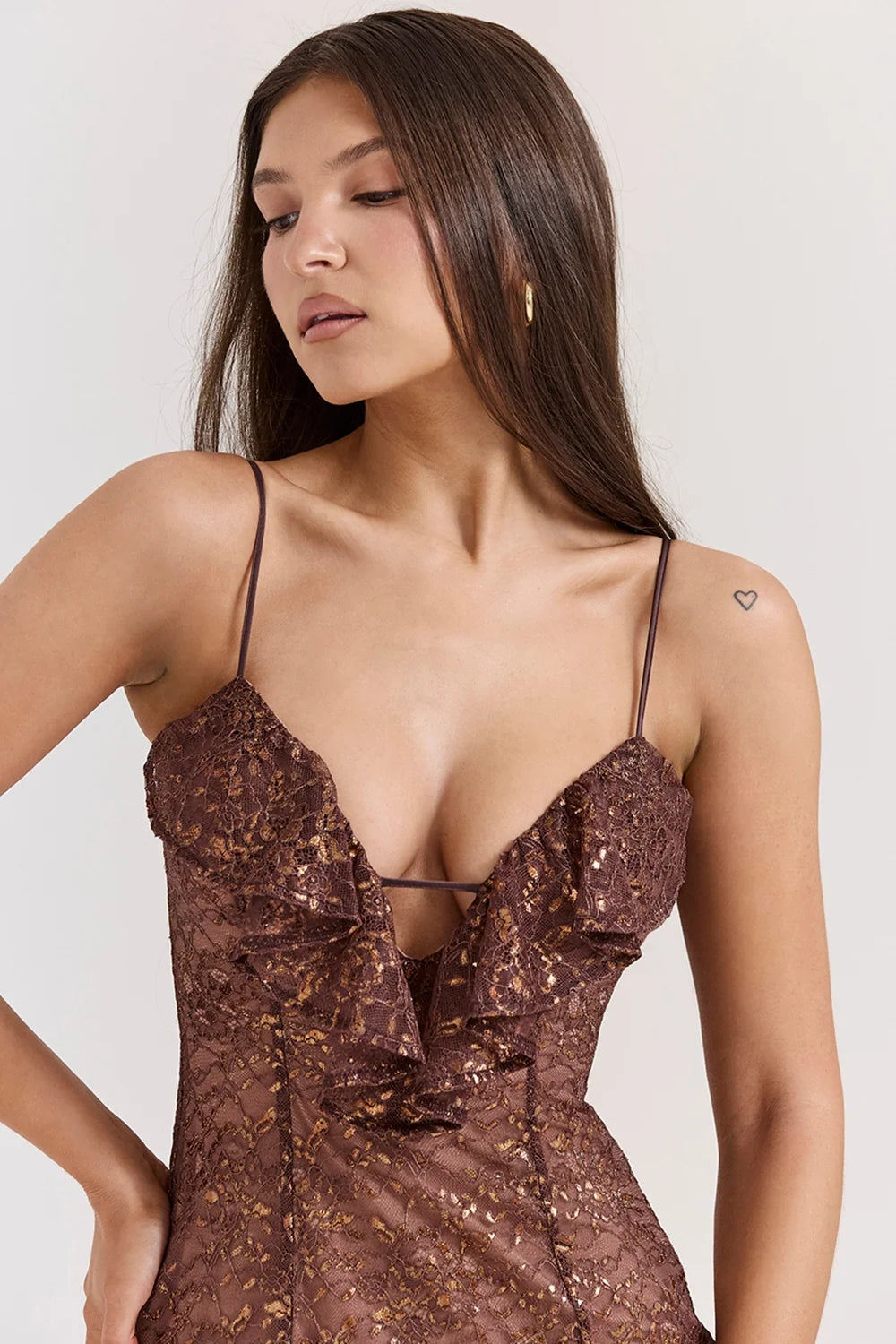 espresso lace maxi dress