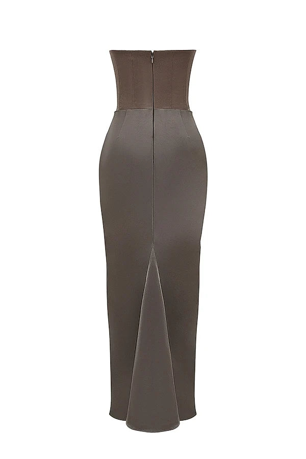 smoke strapless corset maxi dress