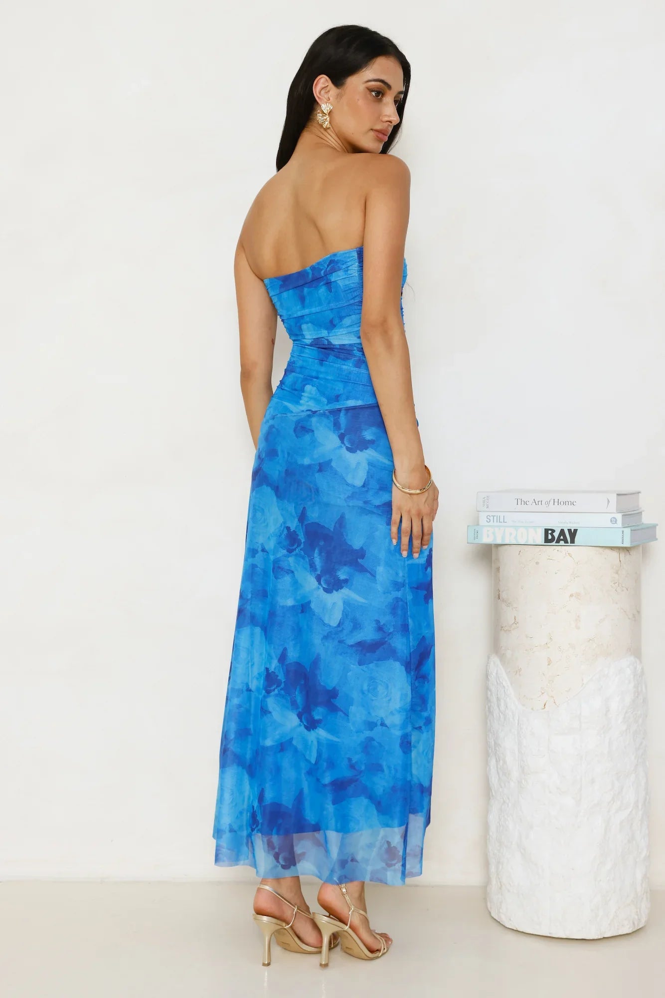 Dollhouse Daze Strapless Mesh Maxi Dress Blue