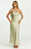 Calix Midi Dress One Shoulder Slip Dress in Light Olive