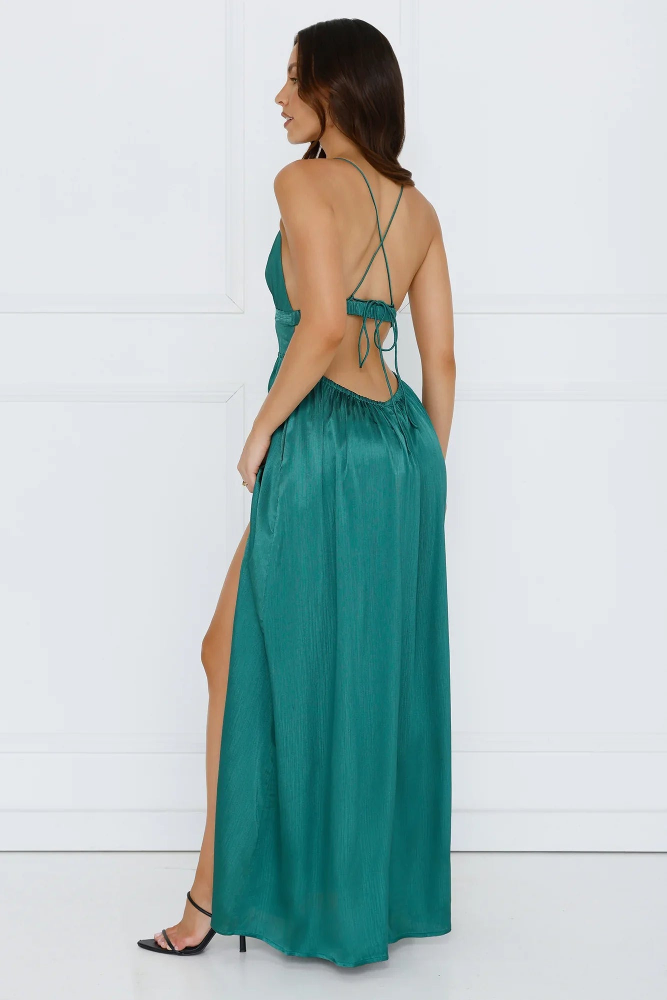 Ocean Sparkle Satin Maxi Dress Green