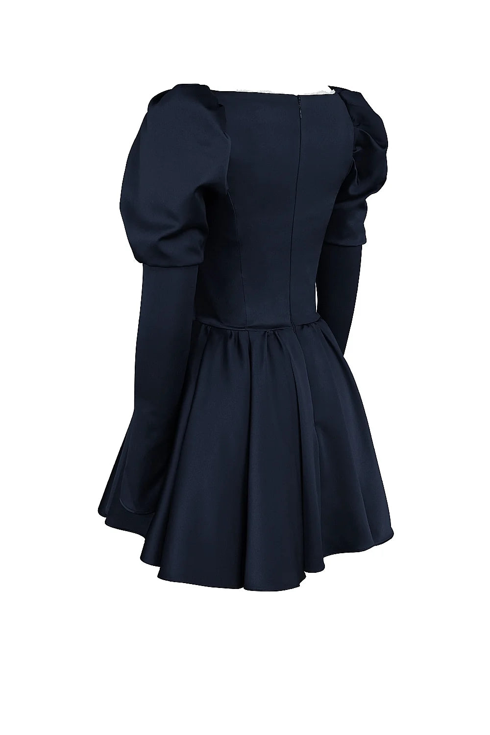 midnight satin puff sleeve mini dress sale