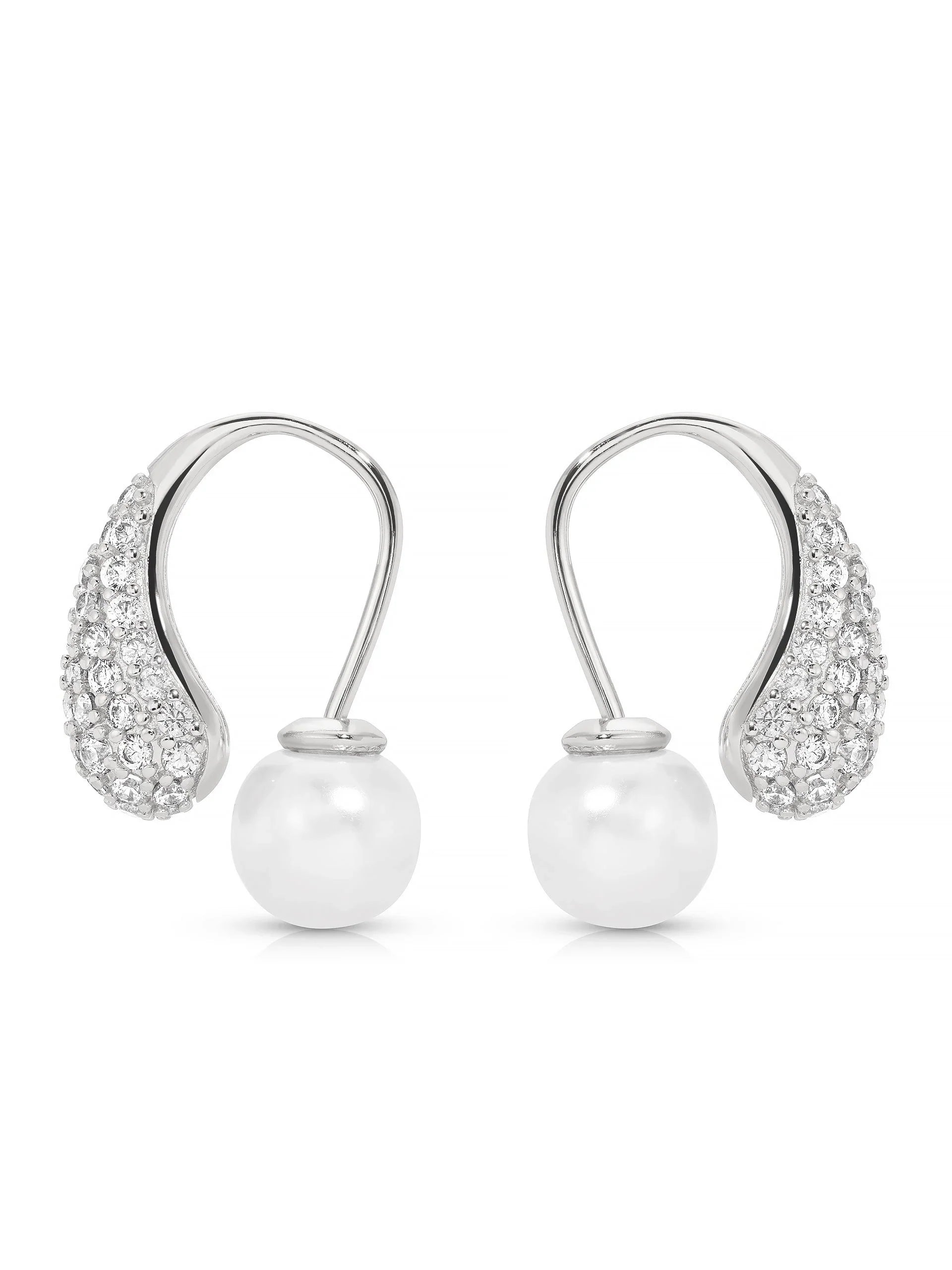 Hooked Pavé and Pearl Earrings