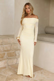 Glam Mesh Off Shoulder Maxi Dress Yellow