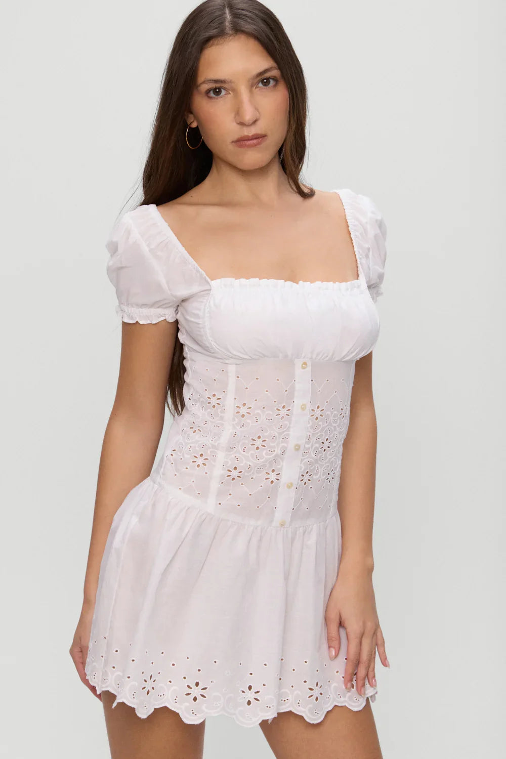 Lucien Cotton Embroidered Mini Dress Optic White