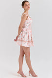 peach floral rose print cotton mini dress