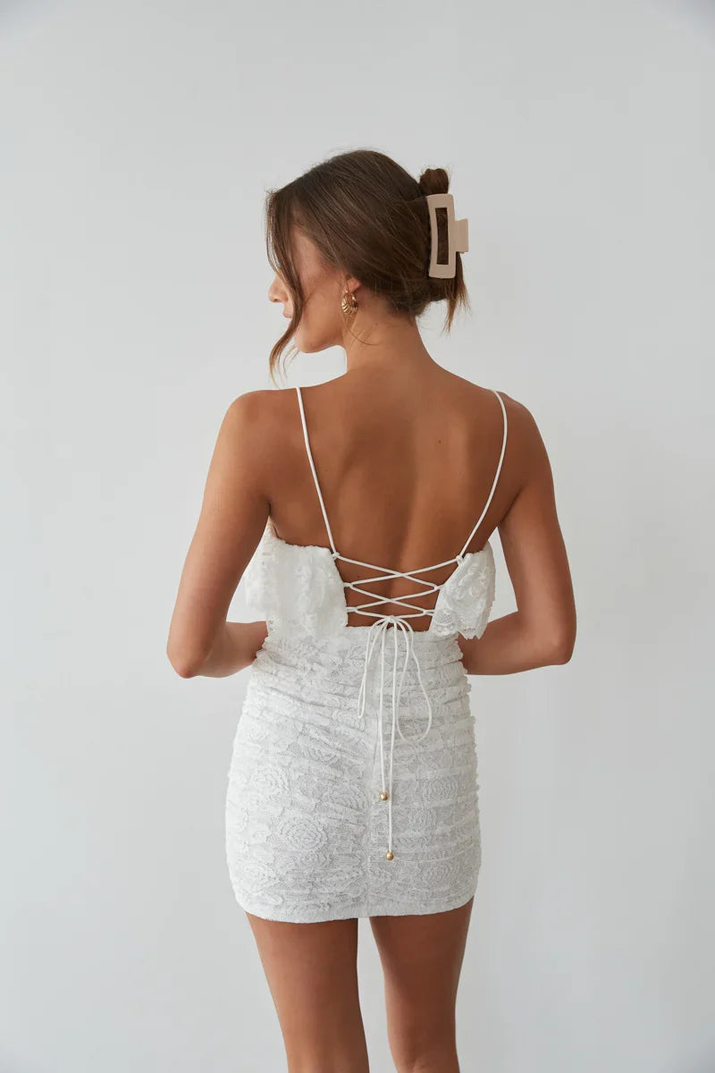 Devyn Lace Ruffle Bodycon Mini Dress