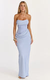 Phoebe Maxi Dress Strapless Structured Bodice Drape Skirt Dress in Soft Blue