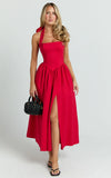 Helda Midi Dress Halter Tie Neck Corset Panel Dress in Red