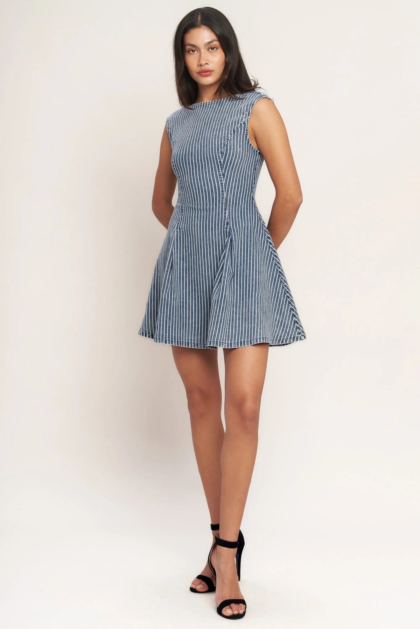 PERFECTLY PLANNED STRIPED DENIM MINI DRESS