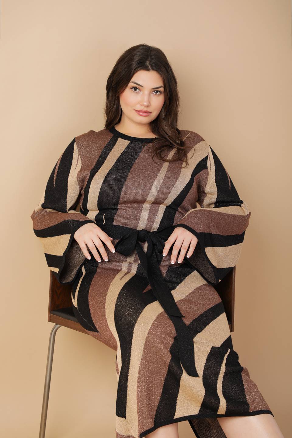 PUT ON A SMILE BROWN MIDI SWEATER DRESS