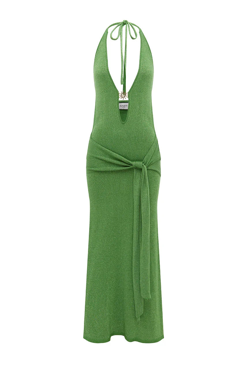 AYELLA DEEP V KNIT MAXI DRESS APPLE