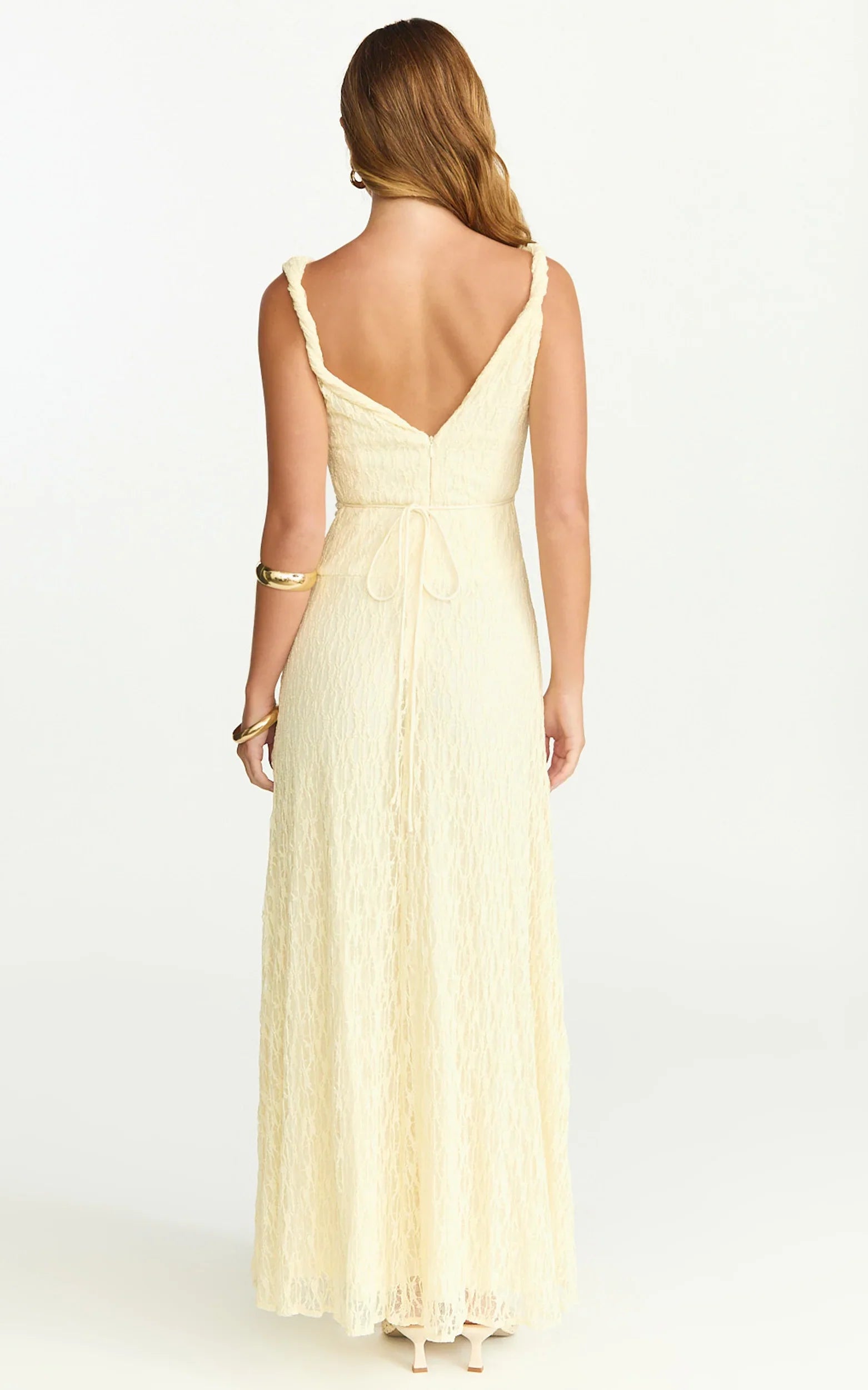 Madeleine Maxi Dress Hight Neck A Line Dress in Lemon