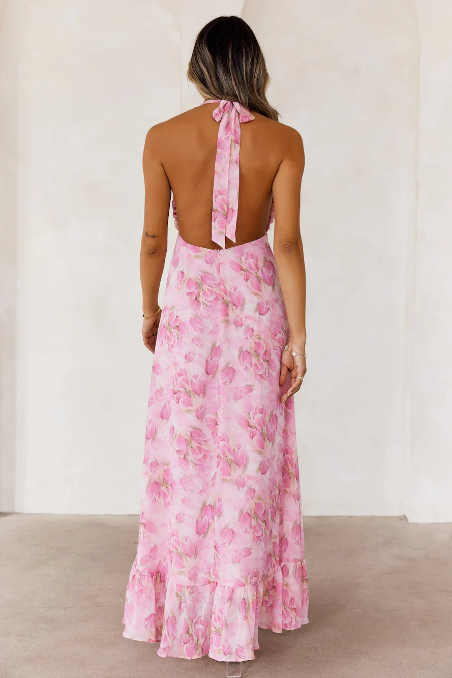 Passionate Paths Halter Maxi Dress Pink