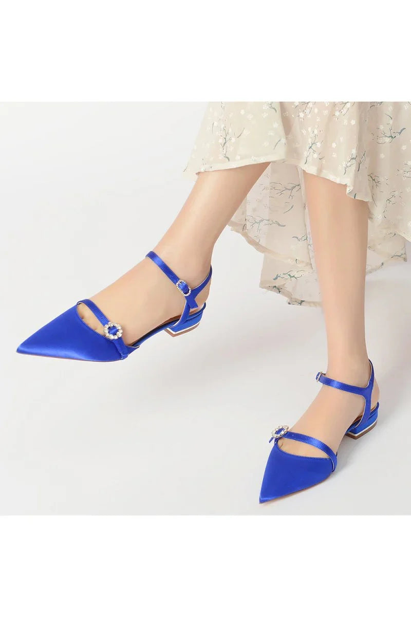 Crystal Buckle Strap Pointed Toe Flats