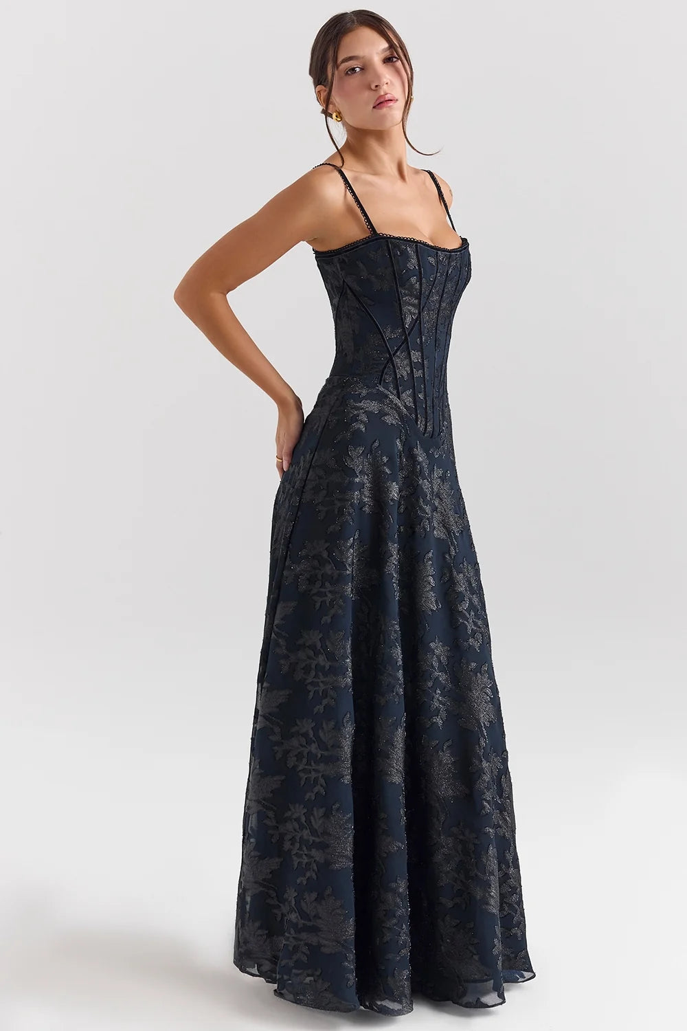 midnight blue lurex chiffon maxi dress