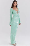 seafoam sequin maxi gown