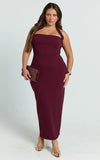 Salome Midi Dress Halter Neck Column Dress in Wine