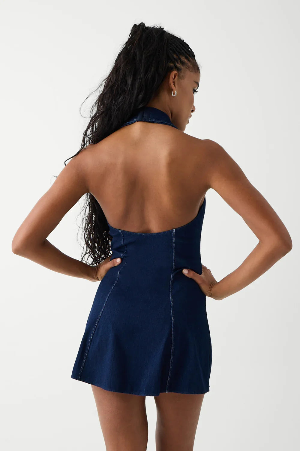 Moonlight Denim Halter Dress Blue Denim