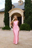 The Aurora One Shoulder Satin Maxi Dress Candy
