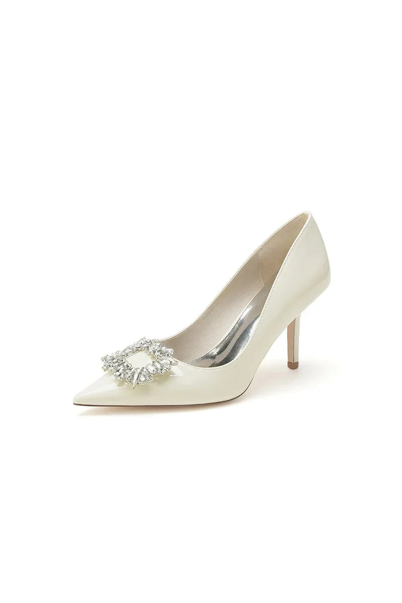 Patent Leather Wedding Shoes with Rhinestone