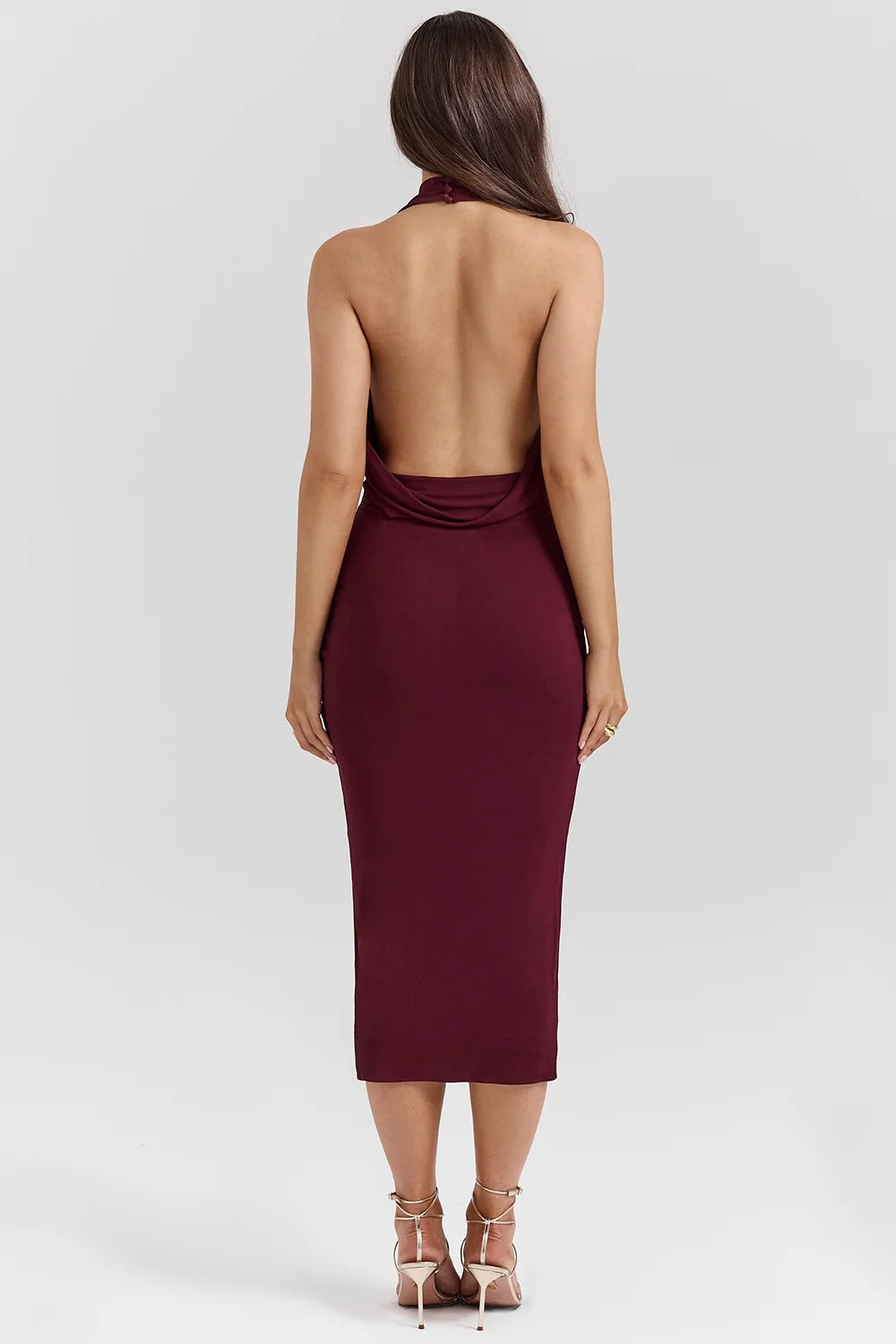 merlot draped midi dress