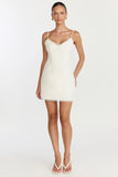 Loya Mini Dress Scallop Lace Trim Mini Dress in Off White