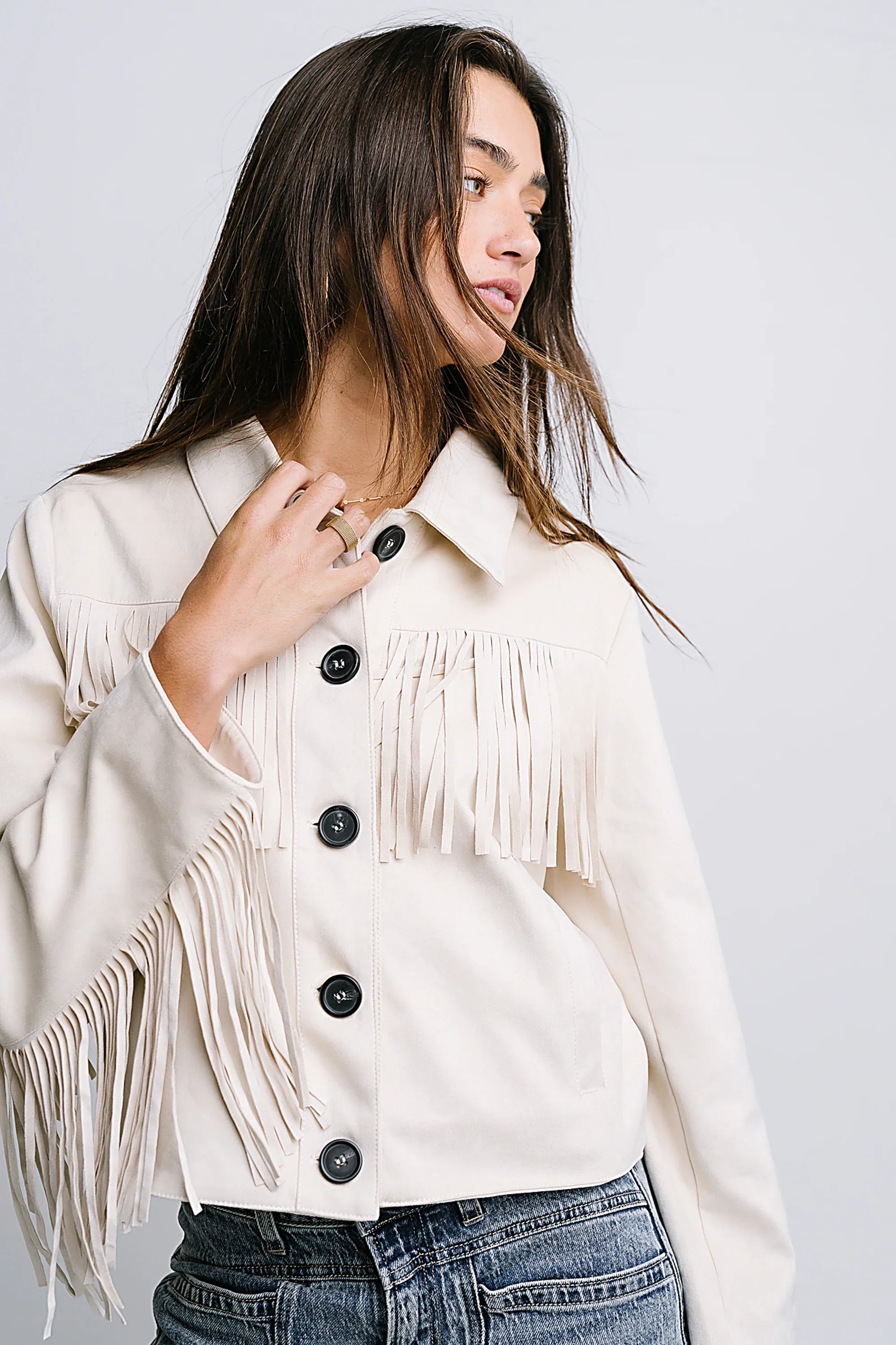Bridget Fringe Jacket in Bone