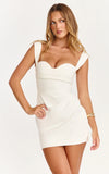 Kenna Mini Dress Gathered Bust Tucked Waist Dress in Off White
