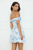 Dewy Blossom Off Shoulder Mini Dress Blue