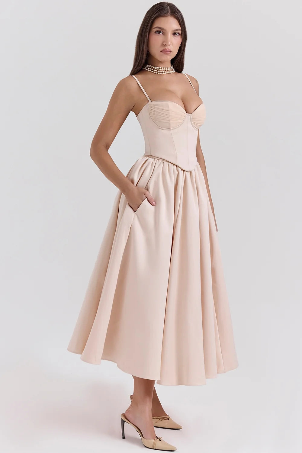 peach satin corset and skirt sale