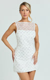 Gianna Mini Dress High Neck Shift Dress in Ivory