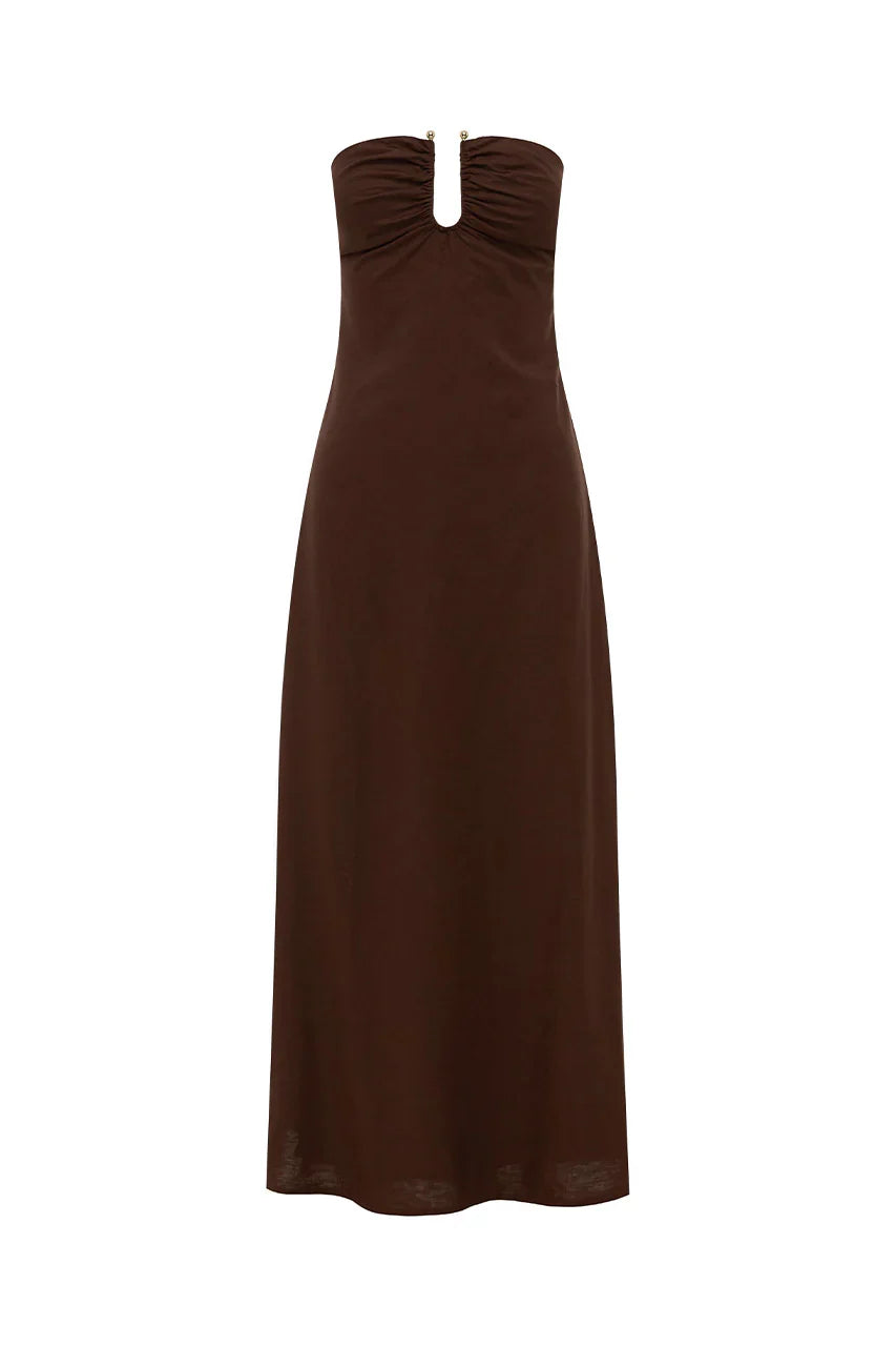 MARTHA STRAPLESS MAXI DRESS CHOCOLATE