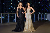 Lyra Gown Black FITTED FLORAL GLITTER PRINT CORSET GOWN
